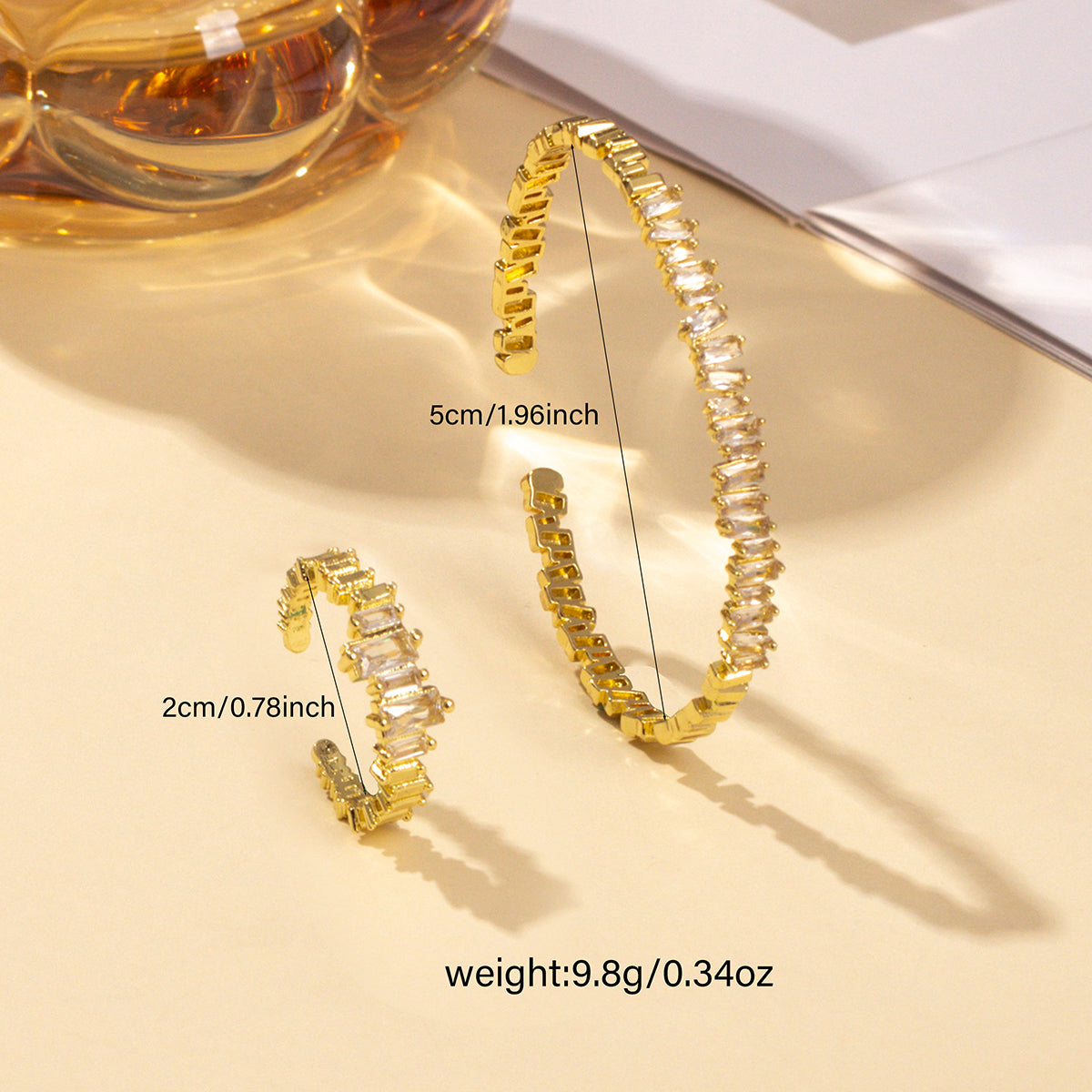 Cubic zirconia bracelet and ring set detail