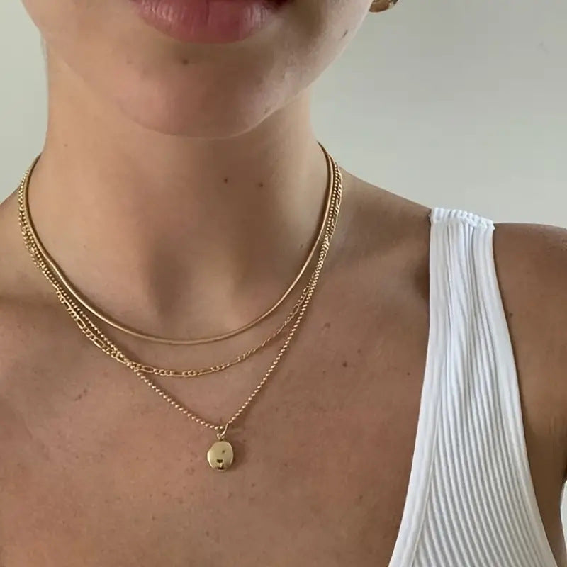 Delicate layered necklace in silver-tone