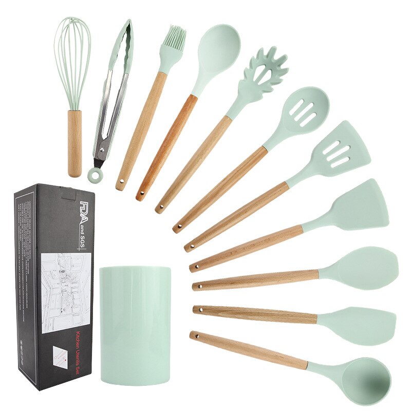 Conjunto Profissional com 12 Utensílios para Cozinha de Silicone Antiaderente