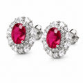 Loviara ruby-red CZ halo earrings, silver-tone sparkle studs for women